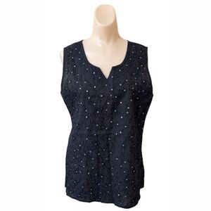CYN Womens Sequin Tank Top Sz Small Black Embroidered Festival Feminine